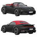 Sleek Black Convertible Sports Car With Red Soft Top And Red Interior Design