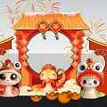 New Chinese Style Meichen Guochao Year of the Snake Spring Festival Meichen Lantern Festival New Year Festival Meichen New Year Atmosphere Net Celebrity Punch-in Spring Festival Red Lantern Decoration Year of the Snake New Year Punch-in Device 3d model