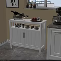 White Kitchen Sideboard With Wine Bottle Glasses Apples And Storage Cabinets 3d model