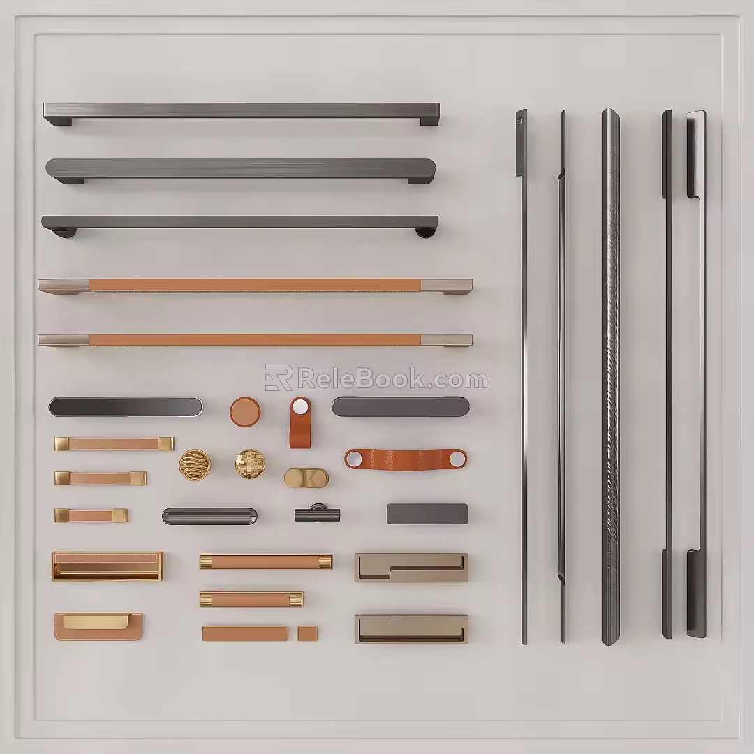 Modern metal handle cabinet door long handle drawer handle shower partition handle round handle 3d model