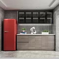 Modern Kitchen Interior With White Cabinets Countertop And British Flag Refrigerator