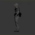 3D Rendered Tactical Character In Gray Military Outfit With Helmet And Red Goggles