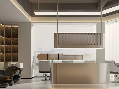 Modern Beauty Hair Salon Interior With Styling Stations Comfortable Chairs And Soft Lighting 3d model
