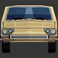 Vintage Beige Hatchback Car With Blue Windows And Black Surface Reflection 3d model