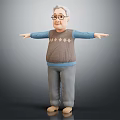 Elderly Man 3D Character Model With Glasses Sweater Vest And Outstretched Arms