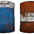 Industrial Equipment Featuring Red And Blue Lubricant Drums With Brand Labels