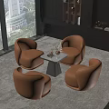 Modern Orange Round Leather Sofa Chairs With White Coffee Table Set In Living Room