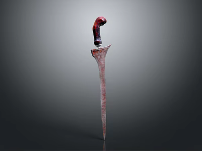 Vintage Weapon Design With Red Carved Handle And Sharp Metal Blade 3d model