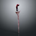 Vintage Weapon Design With Red Carved Handle And Sharp Metal Blade