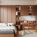 Tatami Bedroom Interior Design With Built-in Storage Cabinets Desk Chair Bookshelf And Decor
