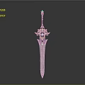 Ornate Sword With Blue Gemstones Golden Decorations Green Gem Hilt And Intricate Design