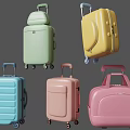 Colorful Travel Suitcases With Wheels In Various Styles And Pastel Colors