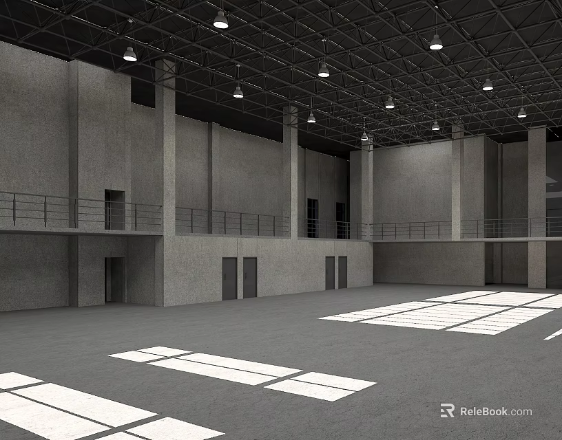 Industrial Style Empty Space With High Ceiling Concrete Walls And Floor Patterns 3d model 