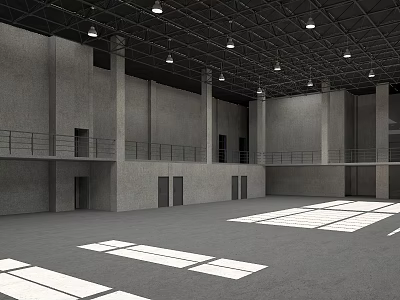 Industrial Style Empty Space With High Ceiling Concrete Walls And Floor Patterns 3d model