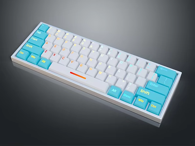 Modern Mechanical Keyboard With Blue White Yellow Keycaps For Computer Typing And Gaming 3d model
