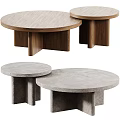Round Coffee Tables With Dark Brown Wooden And Light Beige Stone Geometric Bases