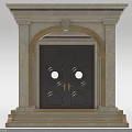 Classical Decorative Stone Arched Doorway With Dark Double Door Circular Windows And Steps 3d model