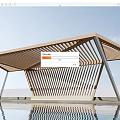 Modern Pergola With Geometric Structure And Wooden Slatted Roof Over Pool
