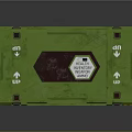 Green Sci Fi Storage Crate With Inventory Label Digital Display And Warning Stripes