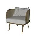 Modern Minimalist Single Sofa With Wooden Frame Rattan Armrests And Light Beige Cushions