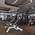 Modern Fitness Gym Interior With Pink Punching Bags Barbells Mirrors And Large Windows