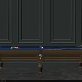 Classic Billiard Table With Blue Felt Colorful Balls And Gray Paneled Walls
