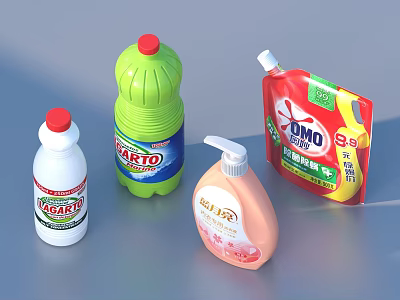 Various Household Cleaning Products Liquid Detergent Hand Wash And Laundry Soap 3d model