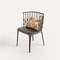 Stylish Leisure Chair With Slatted Backrest Leather Seat And Floral Cushion