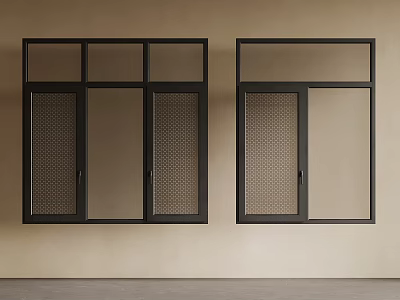 Modern Casement Windows With Black Frames Mesh Panels And Clear Glass 3d model