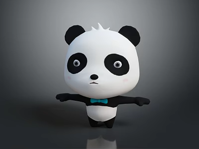 Cute Black And White Panda Doll With Pink Cheeks Blue Bow Tie And Outstretched Arms 3d model