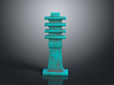 Turquoise Multi Tiered Columnar Sculpture With Shiny Reflection On Dark Background 3d model