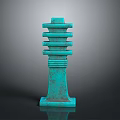 Turquoise Multi Tiered Columnar Sculpture With Shiny Reflection On Dark Background 3d model