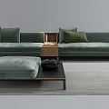 Modern Green Large Sectional Sofa With Cushions Side Table And Coffee Table On Rug 3d model