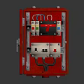 Red Electrical Control Box with Open Door and Internal Components Switches Indicators 3d model