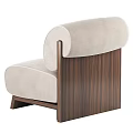 Modern Beige Fabric Single Sofa With Curved Backrest And Walnut Wooden Frame