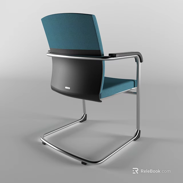Modern Office Chair With Blue Fabric And Chrome Metal Frame Armrests 3d model 