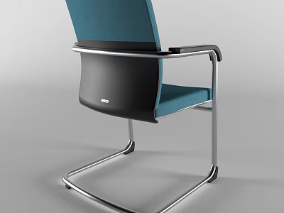Modern Office Chair With Blue Fabric And Chrome Metal Frame Armrests 3d model