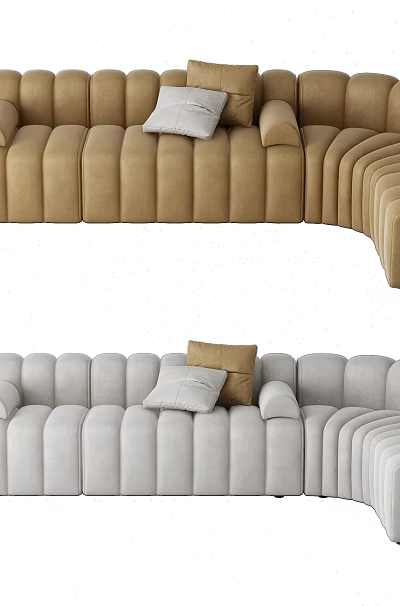 Curved Sofa Set with Beige and Light Gray Design and Decorative Cushions 3d model