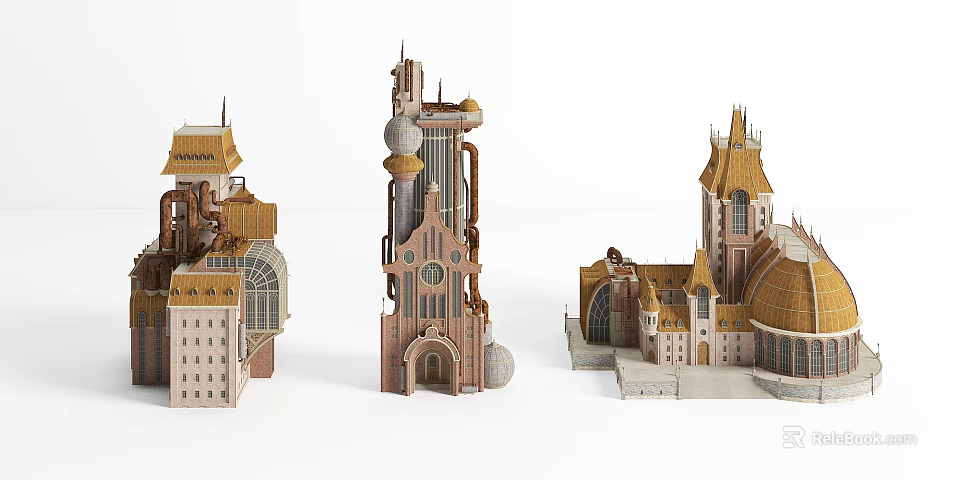 Ancient Architecture Models Showcasing Elaborate Towers Domes Spires And Arched Details 3d model 