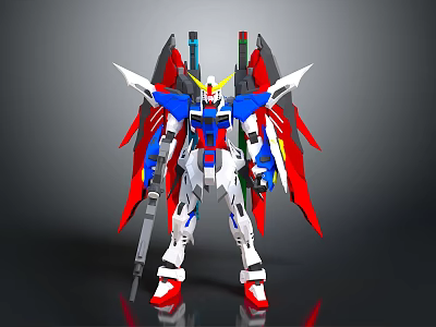 Game Anime Mecha Character With Red Black Wings Sword And Blue White Armor 3d model
