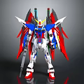 Game Anime Mecha Character With Red Black Wings Sword And Blue White Armor