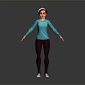 Fitness Character Wearing Blue Long Sleeve Top Dark Leggings White Sneakers And Headband On Gray