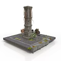 Modern Scene With Stone Pillar Vines Platform Moss And Mechanical Parts