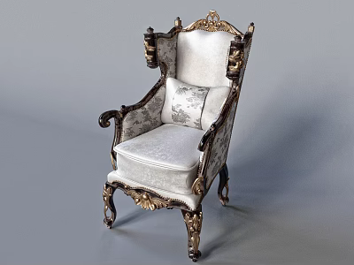 Ornate Single Sofa With Gold Carved Accents And White Upholstery Classic Design 3d model