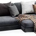 Modern Cozy Gray Sectional Sofa With Various Colored Pillows And Soft Throw Blanket 3d model