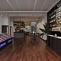Modern Bar Interior With Wooden Floors Wine Racks And Hanging Lights