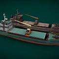 Two Cargo Ships With Crane And Different Colors On Green Background
