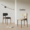 Traditional Dining Chairs With Black Leather And Beige Fabric Seats And Wooden Legs