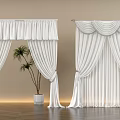 Elegant White Curtains With Ruffled Top Layered Design Potted Plant Neutral Wall Wooden Floor