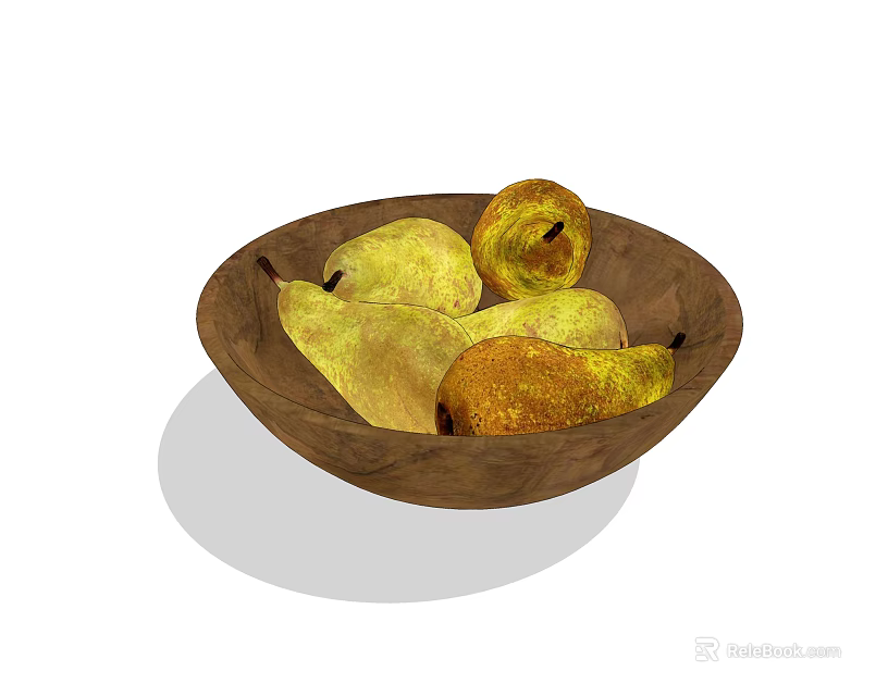 Golden Ripe Pears in Natural Wooden Bowl for Fresh Healthy Eating 3d model 